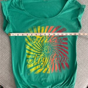 “This Is My Jam Zumba”t-shirt
 Bright green with yellow, orange and red decals.